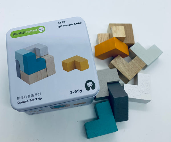 wooden toy box- 3D puzzle cube - travel size - educational