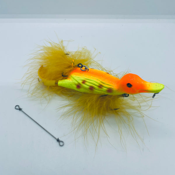 3D paddle leg duck lure with back and belly treble hook / fire duck / 4” 1.1oz