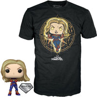 Captain Marvel Diamond Glitter Pop! Vinyl Figure with Black Adult Pop! T-Shirt - M